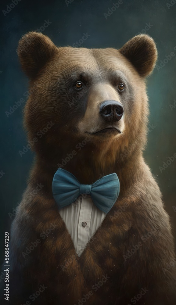 Stylish Humanoid Gentleman Animal in a Formal Well-Made Bow Tie at a Business Dance Party Ball Celebration - Realistic Portrait Illustration Art Showcasing Cute and Cool Bear (generative AI) Stylish Humanoid Gentleman Animal in a Formal Well-Made Bow Tie at a Business Dance Party Ball Celebration - Realistic Portrait Illustration Art Showcasing Cute and Cool Bear (generative AI)