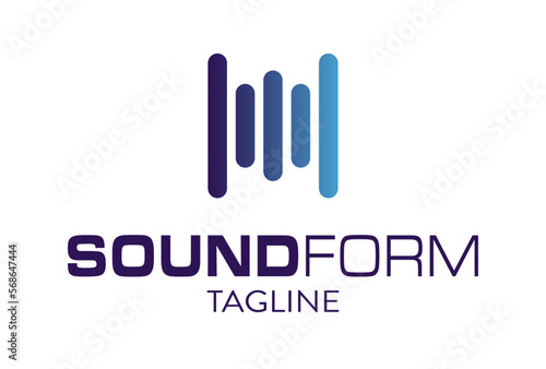 Music logo with modern line art concept, abstract box logo, equalizer logo