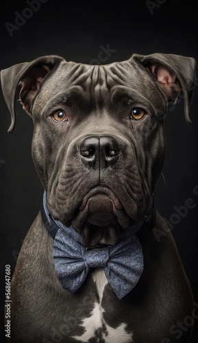 Stylish Humanoid Gentleman Dog in a Formal Well-Made Bow Tie at a Business Dance Party Ball Celebration - Realistic Portrait Illustration Art Showcasing Cute and Cool Cane Corso  (generative AI) © Get Stock