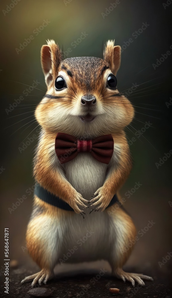 Stylish Humanoid Gentleman Animal in a Formal Well-Made Bow Tie at a Business Dance Party Ball Celebration - Realistic Portrait Illustration Art Showcasing Cute and Cool Chipmunk (generative AI) Stylish Humanoid Gentleman Animal in a Formal Well-Made Bow Tie at a Business Dance Party Ball Celebration - Realistic Portrait Illustration Art Showcasing Cute and Cool Chipmunk (generative AI)