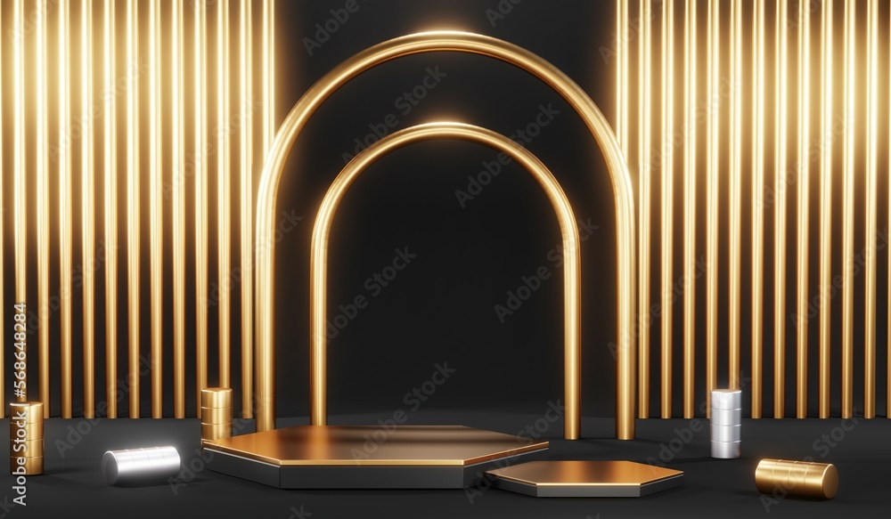 3d render black podium background showcases a premium, minimal and modern design with a combination of geometric shapes, golden glitter and a realistic studio room setting, creating a perfect platform 3d render black podium background showcases a premium, minimal and modern design with a combination of geometric shapes, golden glitter and a realistic studio room setting, creating a perfect platform