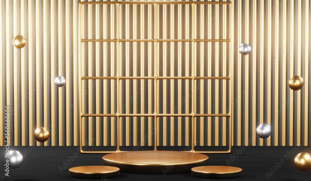3d render black podium background showcases a premium, minimal and modern design with a combination of geometric shapes, golden glitter and a realistic studio room setting, creating a perfect platform 3d render black podium background showcases a premium, minimal and modern design with a combination of geometric shapes, golden glitter and a realistic studio room setting, creating a perfect platform