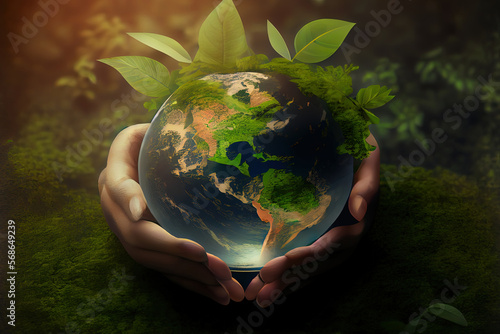 Photo world environment day glass globe on soil in nature concept for environment. Generative Ai