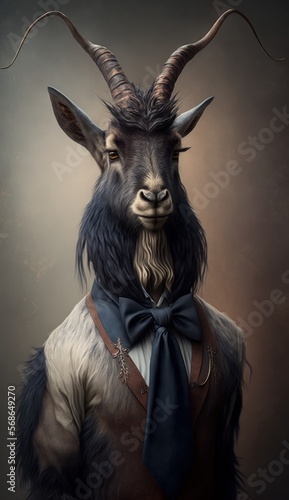Stylish Humanoid Gentleman Animal in a Formal Well-Made Bow Tie at a Business Dance Party Ball Celebration - Realistic Portrait Illustration Art Showcasing Cute and Cool Markhor  (generative AI) © Get Stock