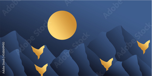 golden mountain star moon scenery background. illustration