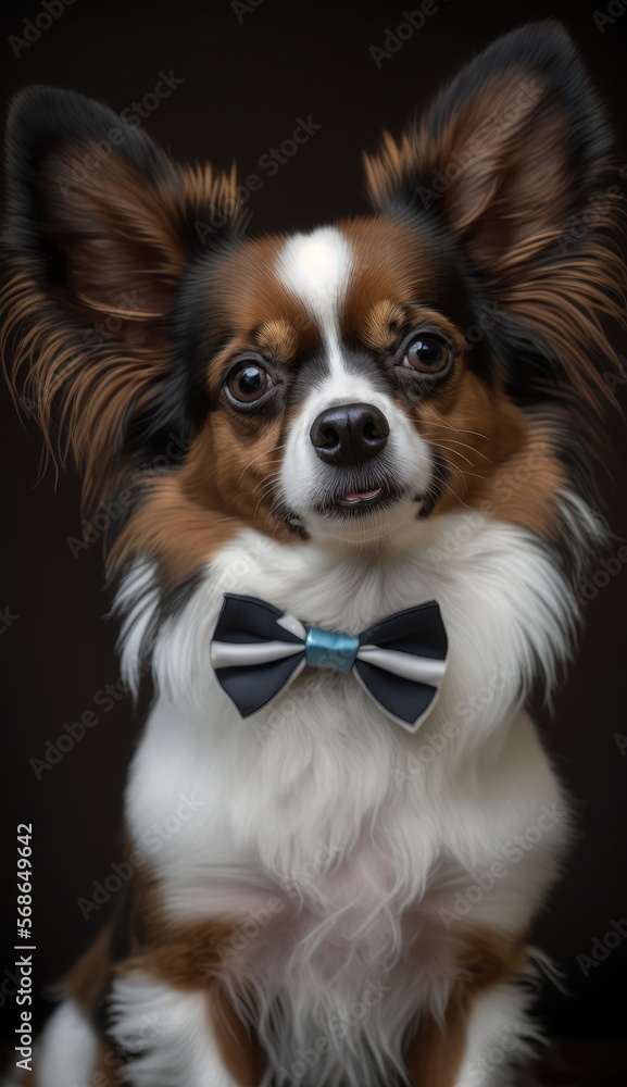 Stylish Humanoid Gentleman Dog in a Formal Well-Made Bow Tie at a Business Dance Party Ball Celebration - Realistic Portrait Illustration Art Showcasing Cute and Cool Papillon (generative AI) Stylish Humanoid Gentleman Dog in a Formal Well-Made Bow Tie at a Business Dance Party Ball Celebration - Realistic Portrait Illustration Art Showcasing Cute and Cool Papillon (generative AI)