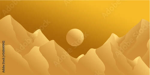 golden mountain star moon scenery background. illustration