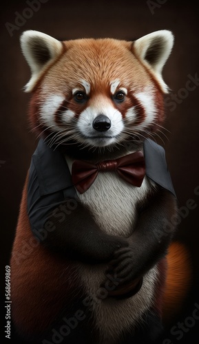 Stylish Humanoid Gentleman Animal in a Formal Well-Made Bow Tie at a Business Dance Party Ball Celebration - Realistic Portrait Illustration Art Showcasing Cute and Cool Panda (generative AI)