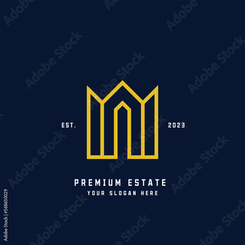 Premium Estate or House logo design illustration. Simple monogram luxury geometric residence real estate building creative symbol icon vector idea. Clean lines minimalist shape style modern colors