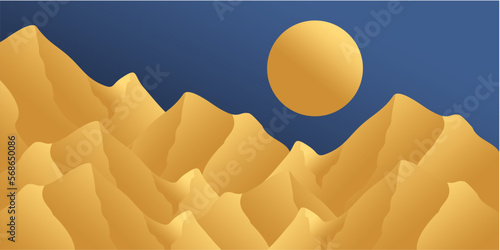 golden mountain star moon scenery background. illustration