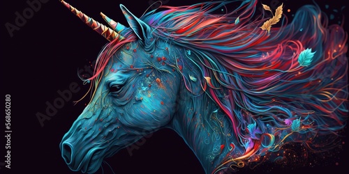 Colored unicorn psychedelic illustration