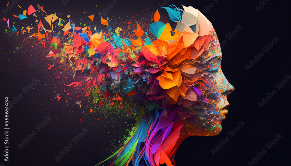 © BornHappy - Concept art of a human brain exploding with knowledge and creativity. Colorful human head with art ink splash about ideas, innovation, and technology. generative ai © BornHappy - Concept art of a human brain exploding with knowledge and creativity. Colorful human head with art ink splash about ideas, innovation, and technology. generative ai