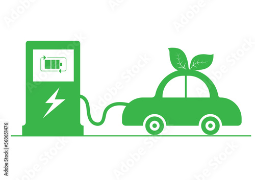 electric charging station sign electric car refueling icon symbol green hybrid car charging point Stock Illustration