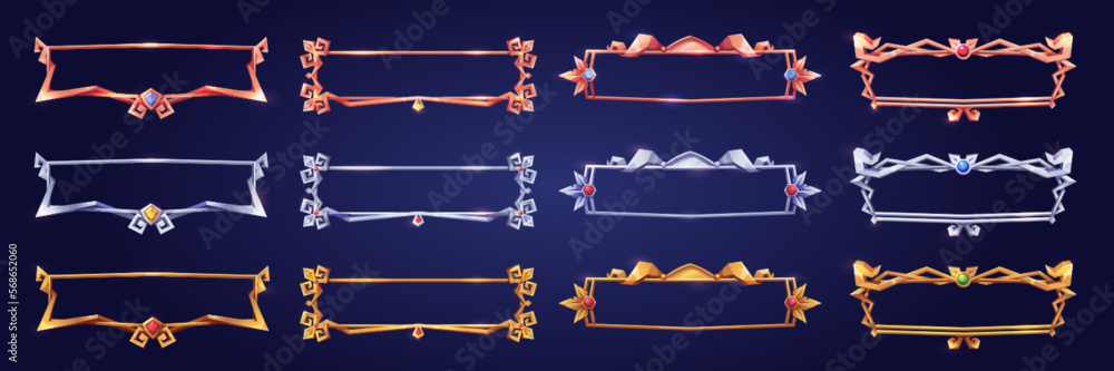 Empty rectangle frames in medieval style for game ui design. Vector ...