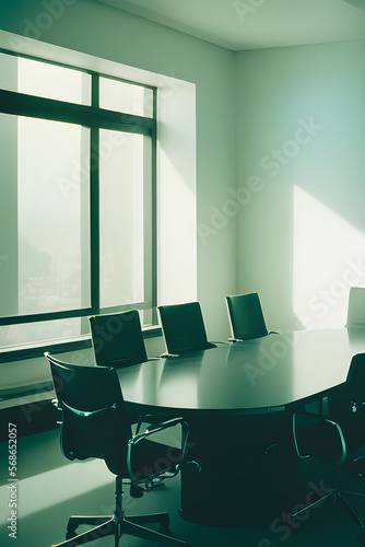 Conference room with large windows. Generative AI