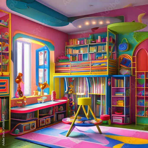 A colorful playroom for kids with plenty of storage space3, Generative AI