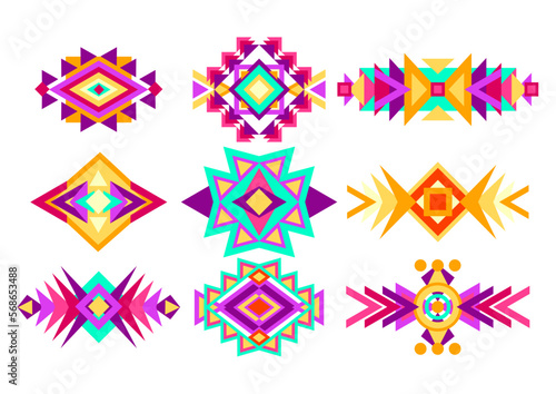 Mexican ethnic elements set. Geometric shapes patterns. Tribal symbol. Vector.