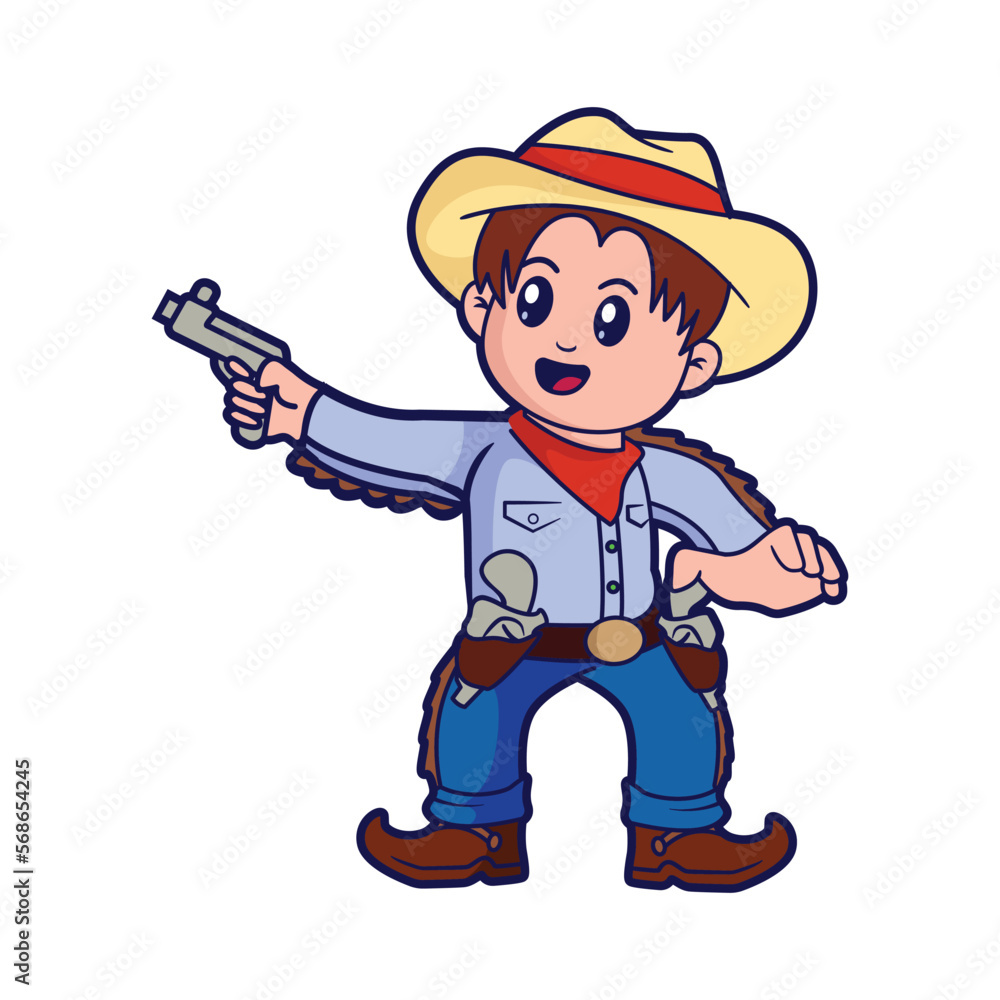 Cute kid in a cowboy costume, vector cartoon illustration