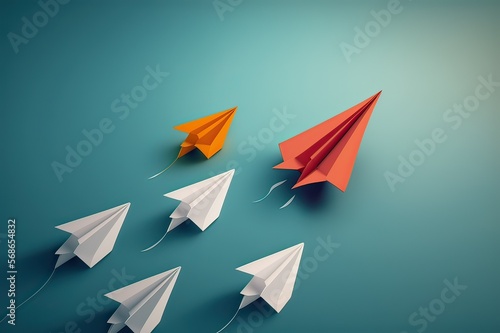 Leading the Way: Group of Paper Airplanes Showing Individuality and Innovation. Photo AI