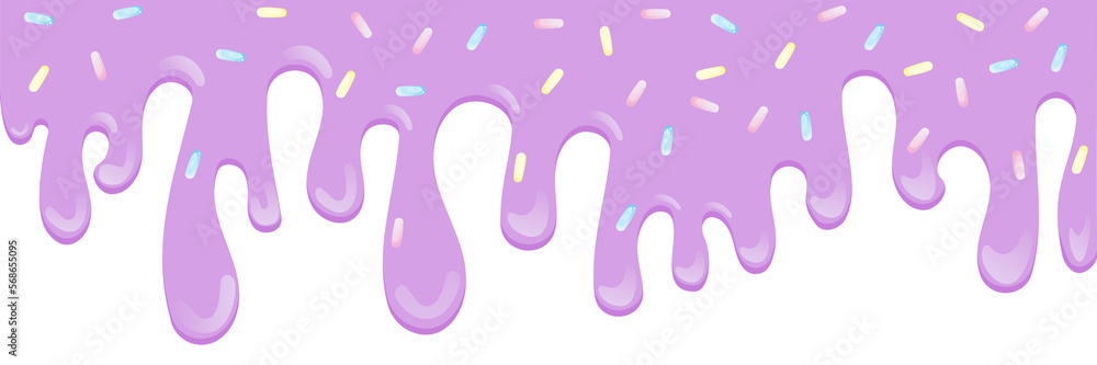 Yellow soft ice cream, sweet candy splashes, long border, seamless banner pattern, vector white background Yellow soft ice cream, sweet candy splashes, long border, seamless banner pattern, vector white background