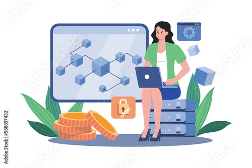Blockchain Platform Illustration concept on white background