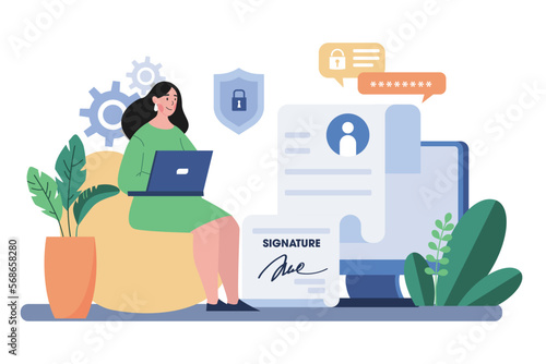 Digital Signature Illustration concept on white background