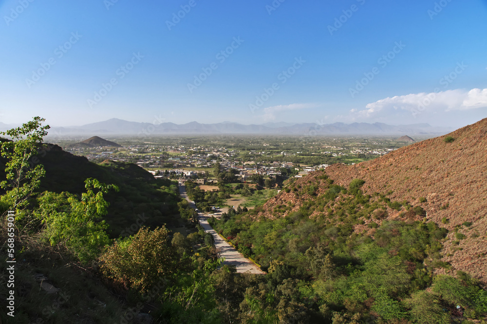 Panoramic view from Takht-i-Bahi buddhist monastery in Mardan, Pakistan