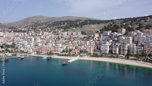 Aerial view of the resort town of Saranda, located on the coast of the Ionian Sea, Albania. photo