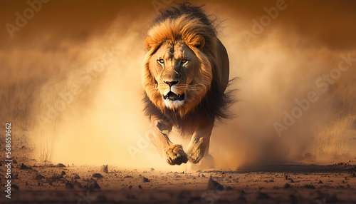 Canvas Print lion chase in the sun