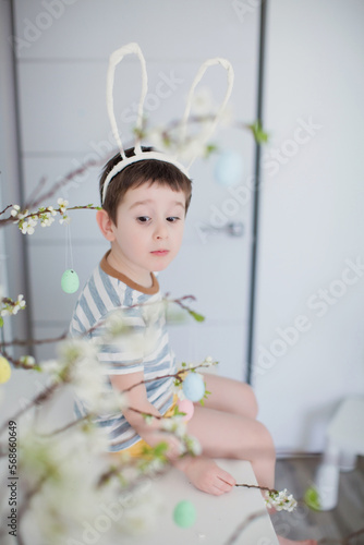 Caucasian boy with funny bunny ears