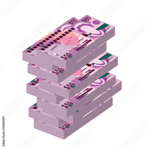 Cayman Islands Dollar Vector Illustration. Cayman Islands (UK) money set bundle banknotes. Paper money 50 KYD. Flat style. Isolated on white background. Simple minimal design.