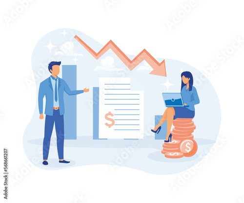 Finance and investment illustration. Business characters purchasing bonds or stock on capital market. Financial and stock trading concept. flat vector illustration