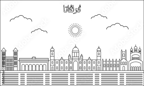 Kolkata skyline with line art style vector illustration. Modern city design vector. Arabic translate : Kolkata