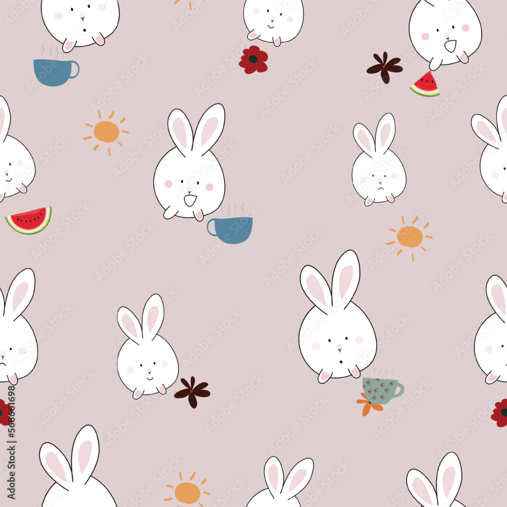 Cute hand drawn rabbit cartoon seamless pattern backround. for greeting ,congratulations,invitation card and wrapping.
Cute hand drawn rabbit cartoon seamless pattern backround. for greeting ,congratulations,invitation card and wrapping.