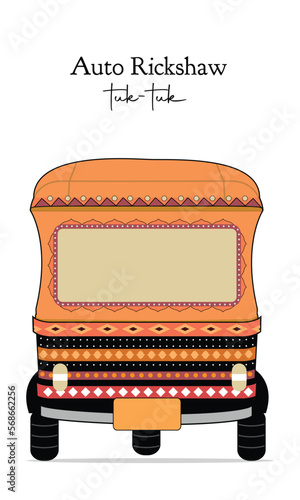 auto rickshaw in Indian art style. vector illustration of three-wheeled vehicle. Indian Auto Rickshaw representing colorful India