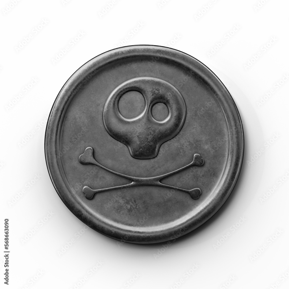 Silver Coin with Pirate Sign as Skull and Bones. 3D Illustration. File With Clipping Path. Silver Coin with Pirate Sign as Skull and Bones. 3D Illustration. File With Clipping Path.