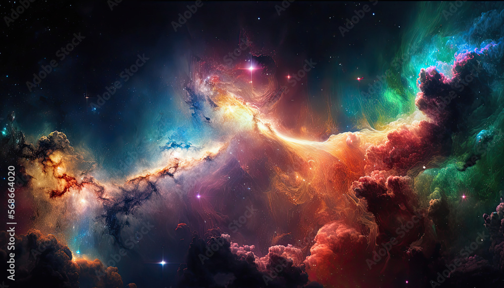 the universe in colorful colors, brightly shining
