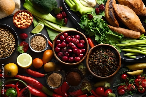 Healthy food background. Vegetables, herbs and spices. Top view