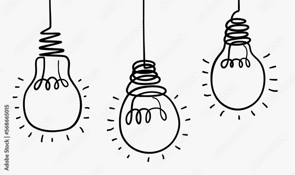 Light bulb with shining light in doodle style. Light bulb with shining light in doodle style.