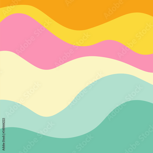 Groovy Background Retro 70s Style. Cute Abstract Vintage Texture Wallpaper. Hippie Wavy Vector Background. Colorful Fun Stripes in Retro 1970s Trendy Banner Design. Psychedelic Graphic Print 1960s.