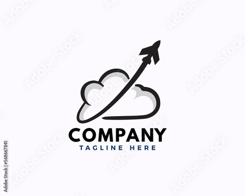 plane flying up from line cloud agent travel application logo icon symbol design template illustration inspiration
