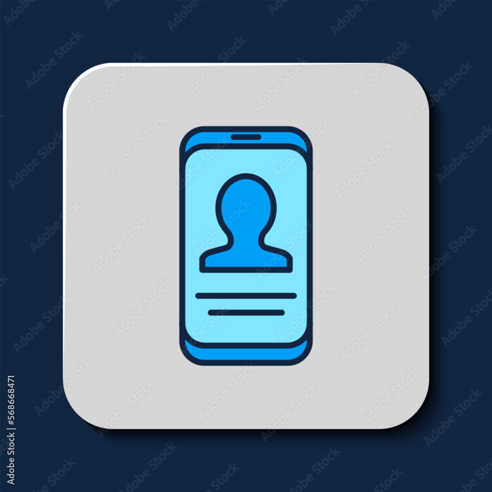 Filled outline Mobile with resume icon isolated on blue background. CV application. Searching professional staff. Analyzing personnel resume. Vector Filled outline Mobile with resume icon isolated on blue background. CV application. Searching professional staff. Analyzing personnel resume. Vector