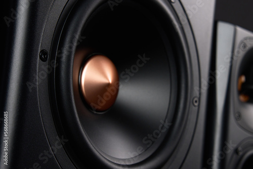 Obraz na plátně Sound speaker on dark background, close up