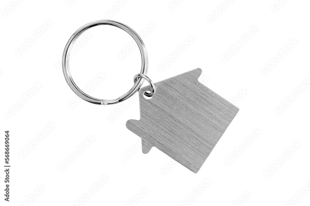 Blank house shaped keychain isolated on transparent background. Stock