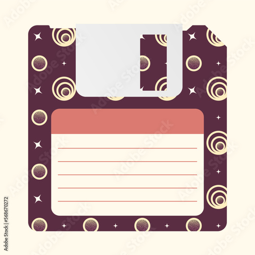Floppy disk for retro computers with a pattern on the case, vector image