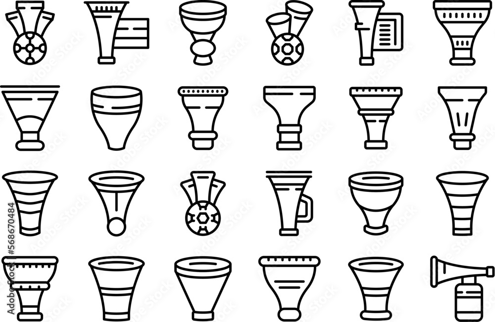 Vuvuzela icons set outline vector. South Africa. Horn soccer Vuvuzela icons set outline vector. South Africa. Horn soccer