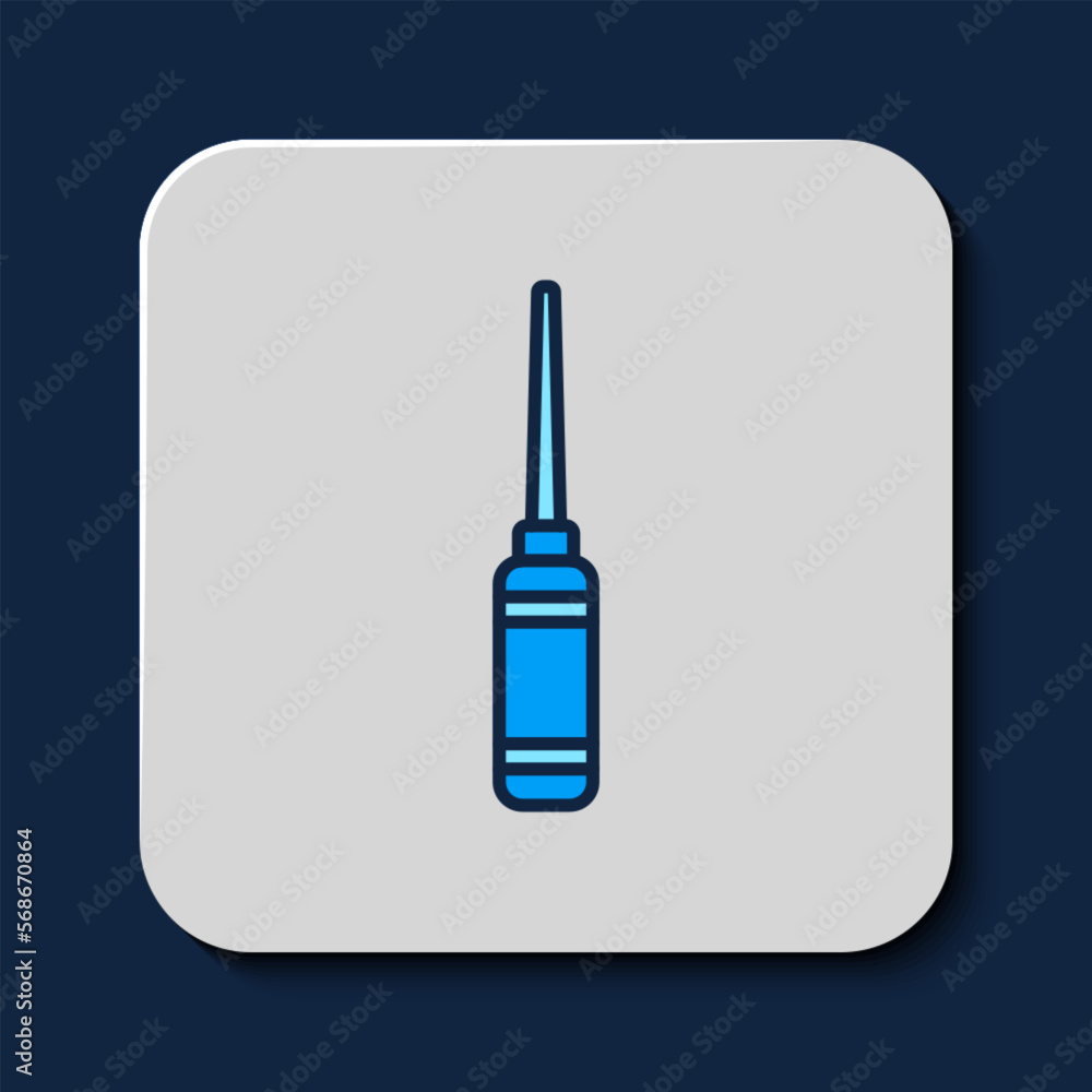 Filled outline Awl tool with wooden handle icon isolated on blue background. Work equipment tailor industry. Vector Filled outline Awl tool with wooden handle icon isolated on blue background. Work equipment tailor industry. Vector