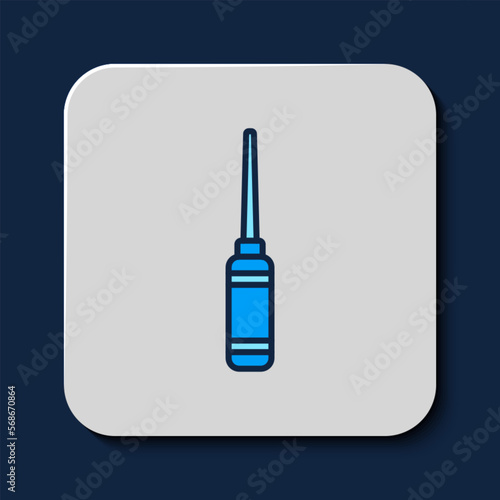 Filled outline Awl tool with wooden handle icon isolated on blue background. Work equipment tailor industry. Vector