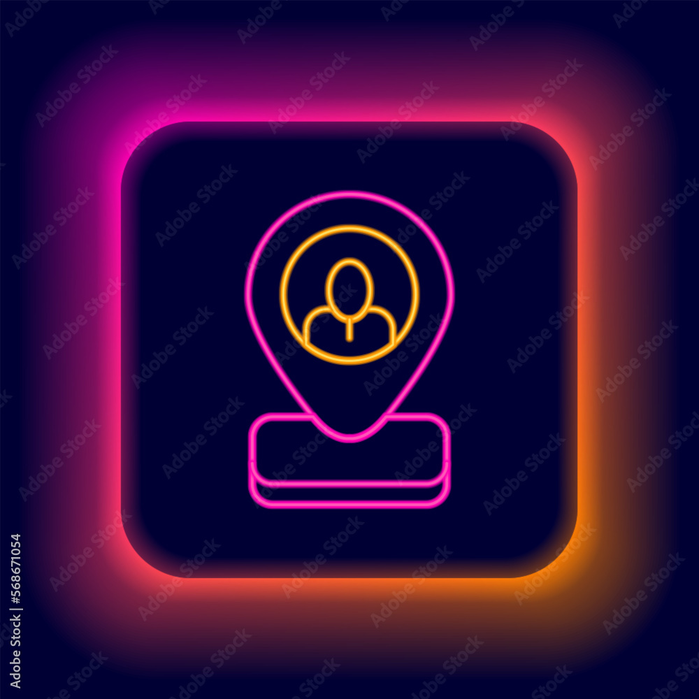Glowing neon line Worker location icon isolated on black background. Colorful outline concept. Vector Glowing neon line Worker location icon isolated on black background. Colorful outline concept. Vector