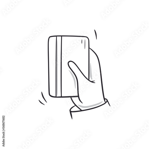 Credit bank card hold hand doodle. Bank card hand drawn sketch style icon. banking payment comic doodle drawn concept. Vector illustration